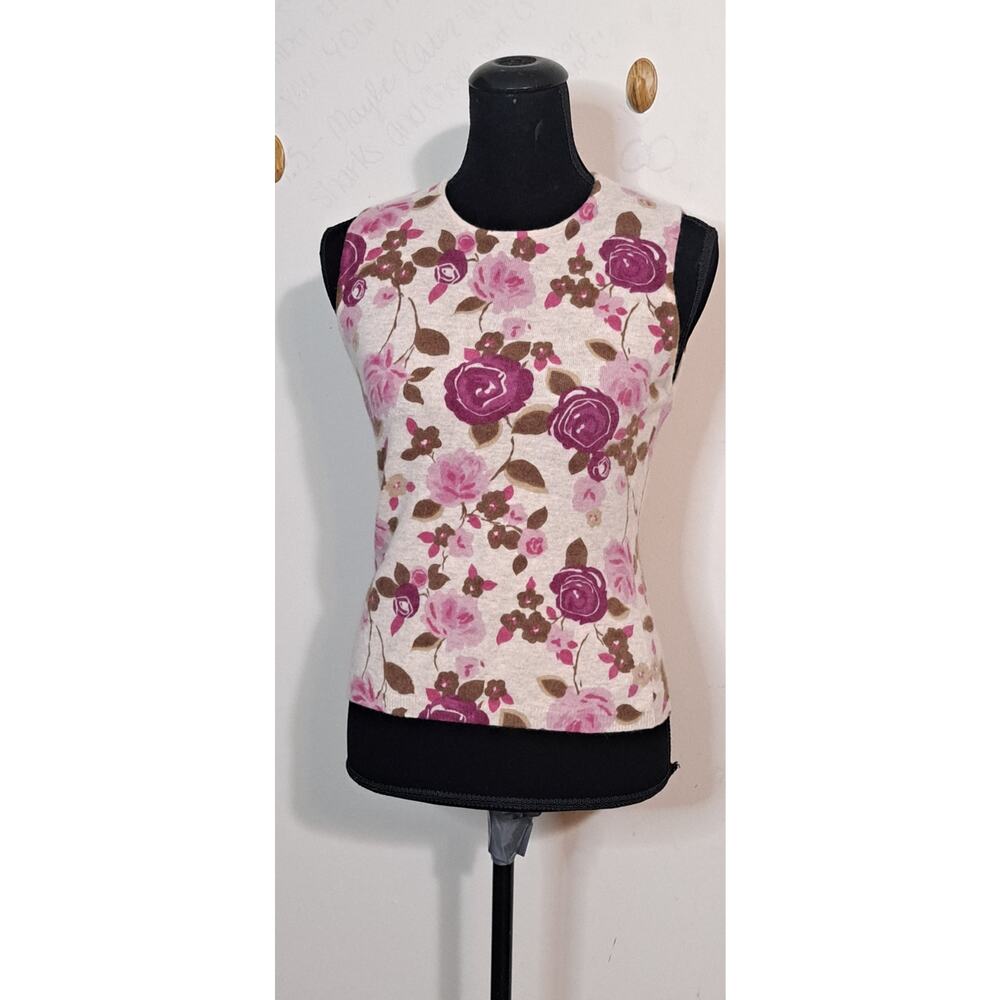 Vintage Ann Taylot Loft Size Md Lambswool/Angora Floral Sweater Tank Pink Purple